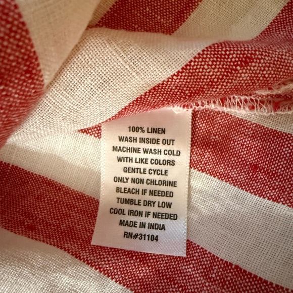 Crown & Ivy 100% Linen Ruffle Neck Sleeveless Blouse L NWT Red Stripe - Picture 4 of 6